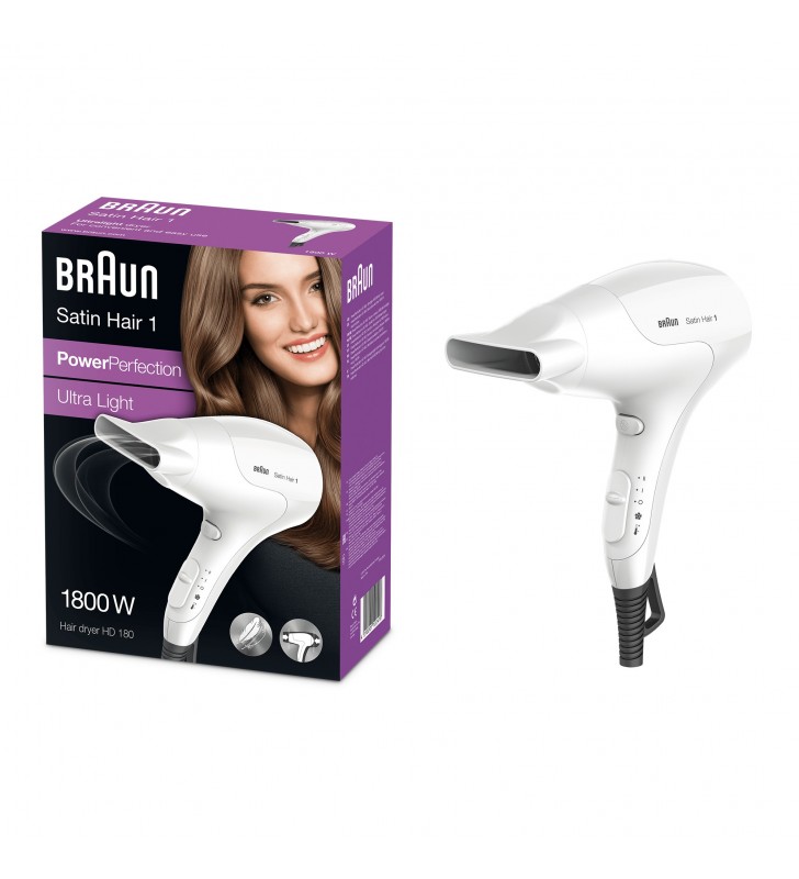 Braun Satin Hair 1 PowerPerfection Asciugacapelli HD180 - Potente. Compatto. Leggero