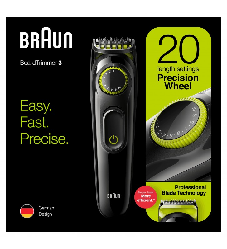 Braun BeardTrimmer BT3221 Regolabarba Uomo E Tagliacapelli Con 20 Impostazioni Di Lunghezza. Nero/Verde