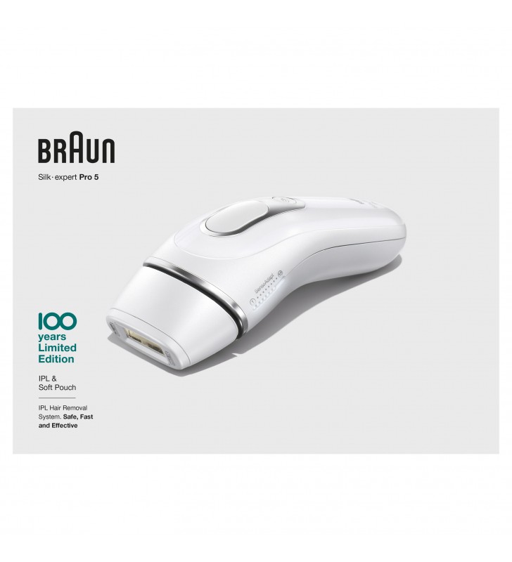 Braun Silk-expert Pro 5, Epilatore a Luce Pulsata Donna, Design Edition Con Custodia Da Viaggio - Bianco