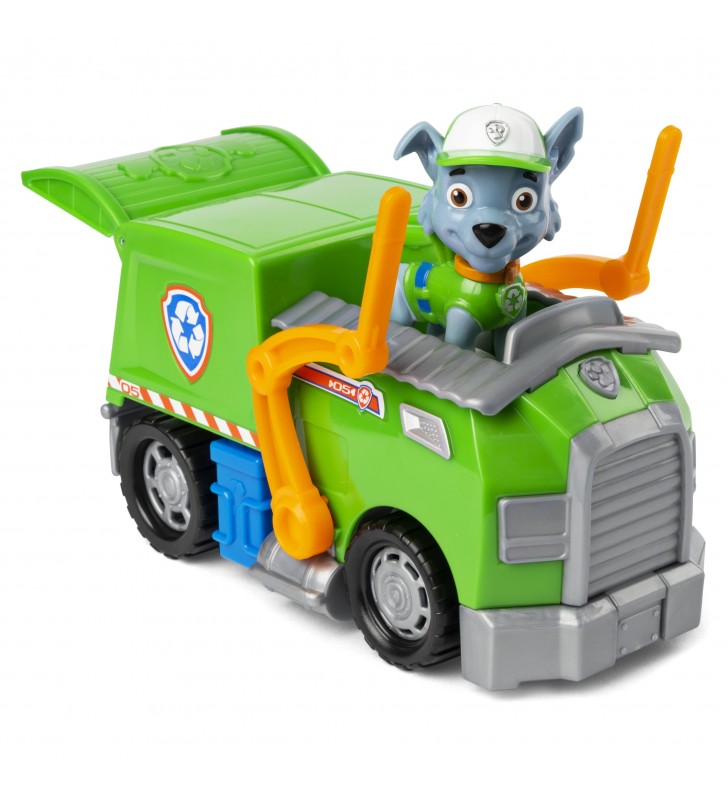 PAW Patrol , camion per la raccolta di rifiuti riciclabili di Rocky con personaggio da collezione, per bambini dai 3 anni in su