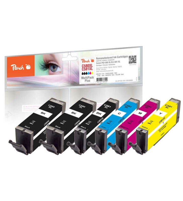 Peach PI100-379 cartuccia d'inchiostro 6 pz Compatibile Resa elevata (XL) Nero, Ciano, Magenta, Giallo