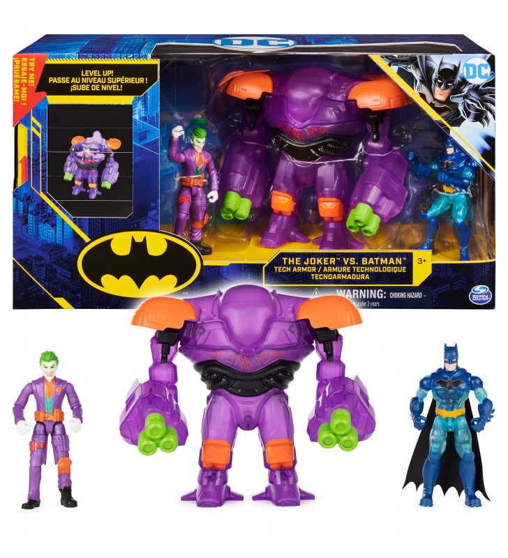 DC Comics Batman, set di action figure da 10 cm The Joker vs. Batman con armatura tecnologica trasformabile