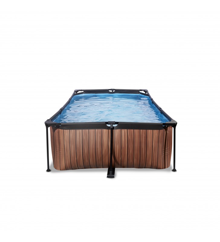 EXIT Wood pool 220x150x65cm with filter pump - brown Piscina con bordi Piscina rettangolare 1800 L Marrone