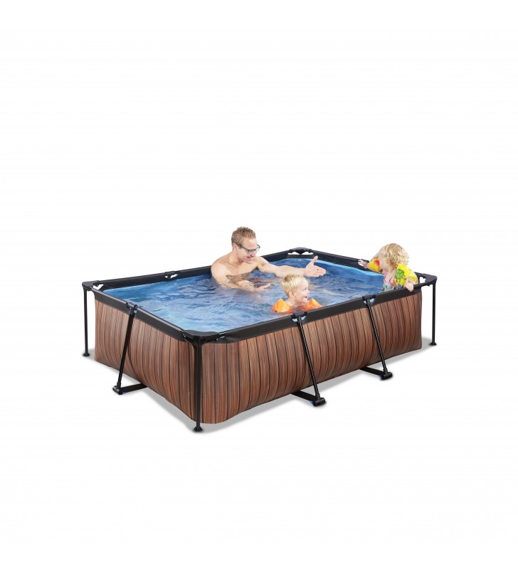 EXIT Wood pool 220x150x65cm with filter pump - brown Piscina con bordi Piscina rettangolare 1800 L Marrone