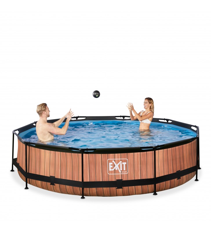 EXIT Wood pool ø360x76cm with filter pump - brown Piscina con bordi Piscina rotonda 6125 L Marrone