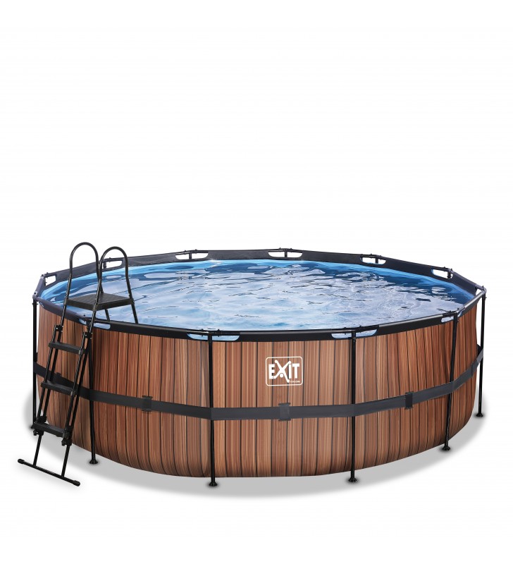 EXIT Wood pool ø427x122cm with filter pump - brown Piscina con bordi Piscina rotonda 14758 L Marrone