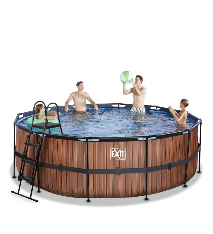 EXIT Wood pool ø427x122cm with filter pump - brown Piscina con bordi Piscina rotonda 14758 L Marrone