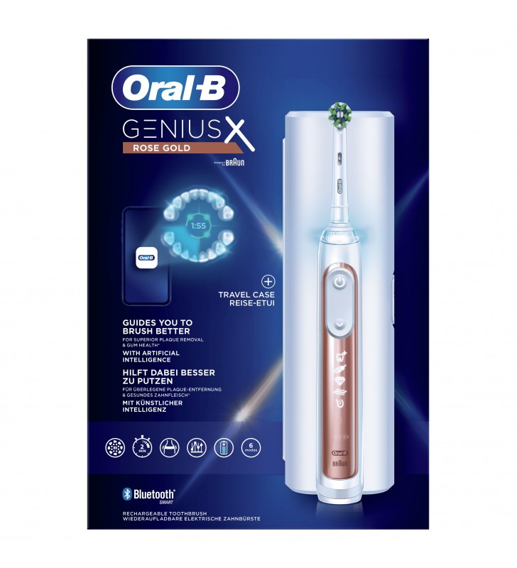 Oral-B Genius X 80354129 spazzolino elettrico Adulto Spazzolino oscillante Oro rosa, Bianco