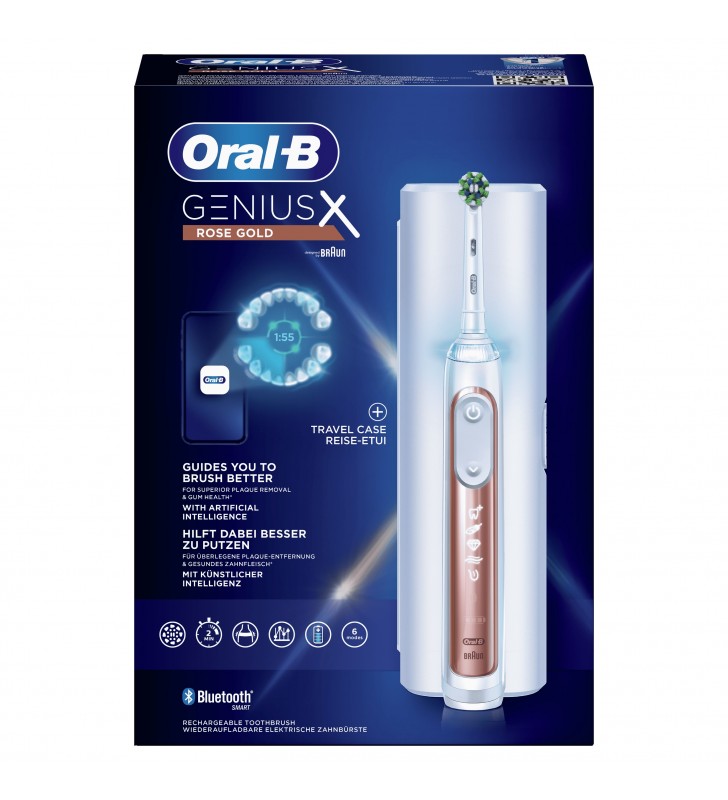 Oral-B Genius X 80354129 spazzolino elettrico Adulto Spazzolino oscillante Oro rosa, Bianco