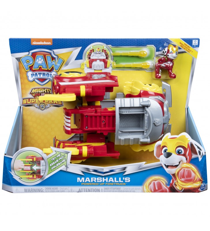 PAW Patrol Mighty Pups Super Paws, camion dei Pompieri trasformabile Powered Up di MARSHALL, dai 3 anni - 6053686