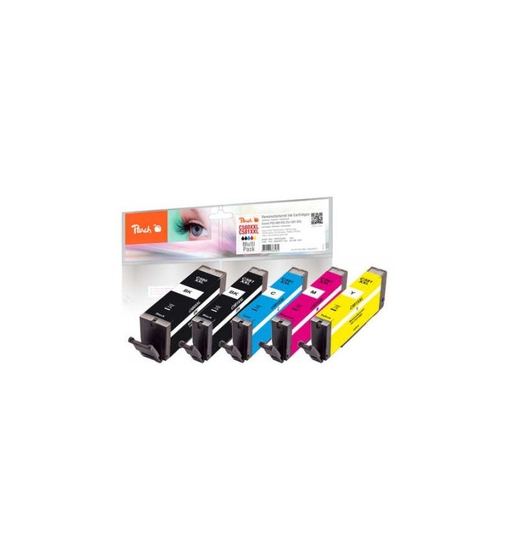 Peach PI100-396 cartuccia d'inchiostro 5 pz Compatibile Resa extra elevata (super) Nero, Ciano, Magenta, Nero per foto, Giallo