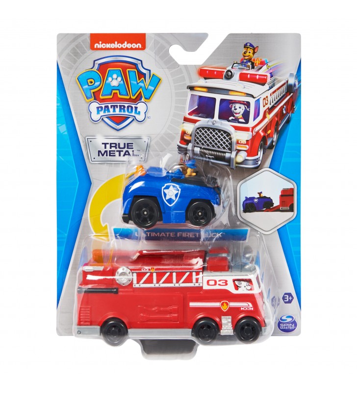 PAW Patrol , Camion dei Pompieri e auto della polizia di Chase in metallo, veicoli die-cast in scala 1:55, giocattoli per