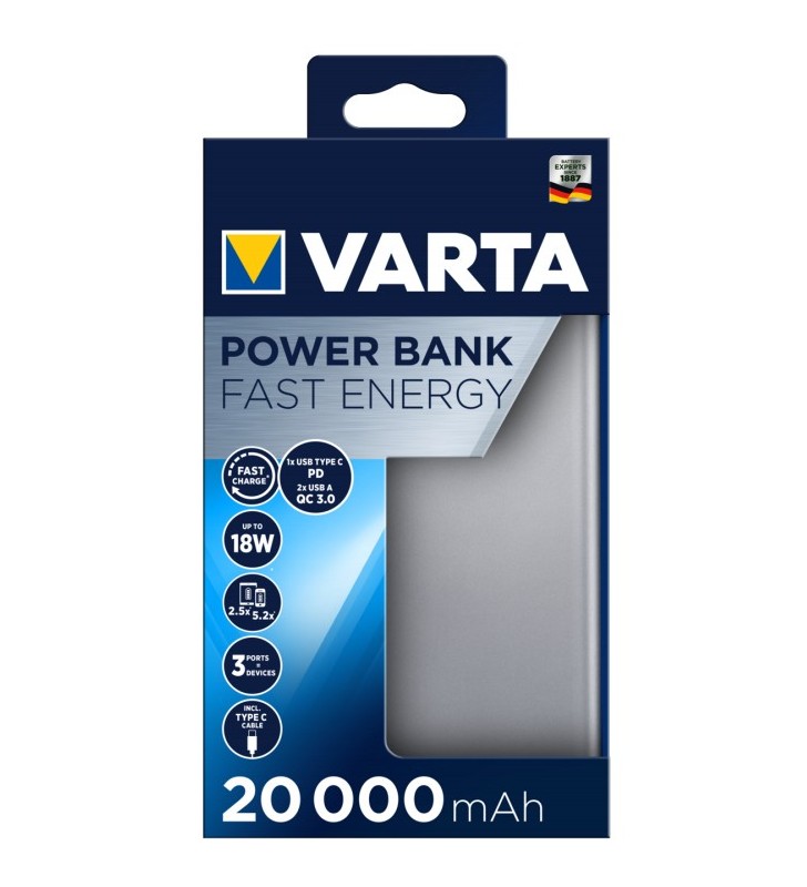 Varta Fast Energy 20000 batteria portatile Polimeri di litio (LiPo) 20000 mAh Argento