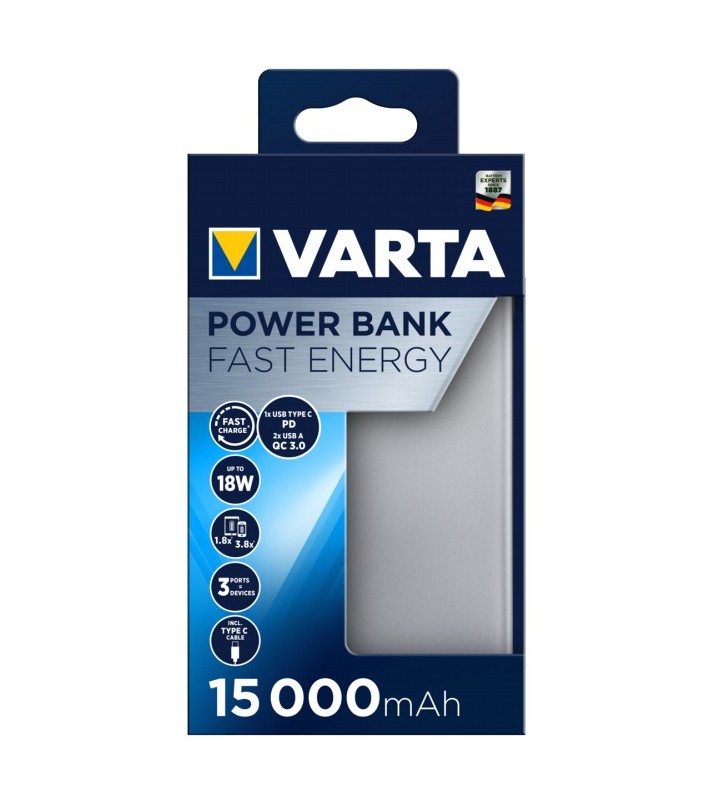 Varta Fast Energy 15000 batteria portatile Polimeri di litio (LiPo) 15000 mAh Argento