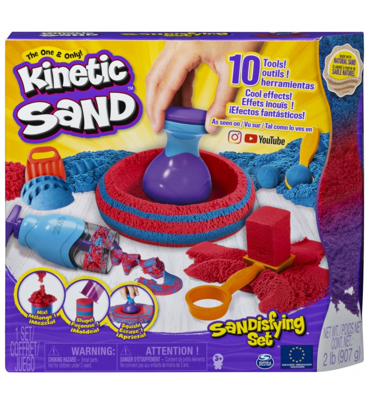 Kinetic Sand , Sandisfying Set con 907 g di sabbia e 10 accessori, sabbia modellabile, dai 3 anni