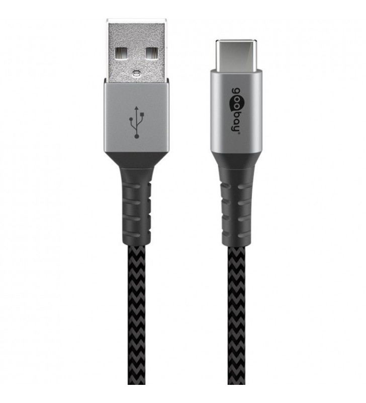 USB-C  USB-A Textilkabel mit Metallsteckern