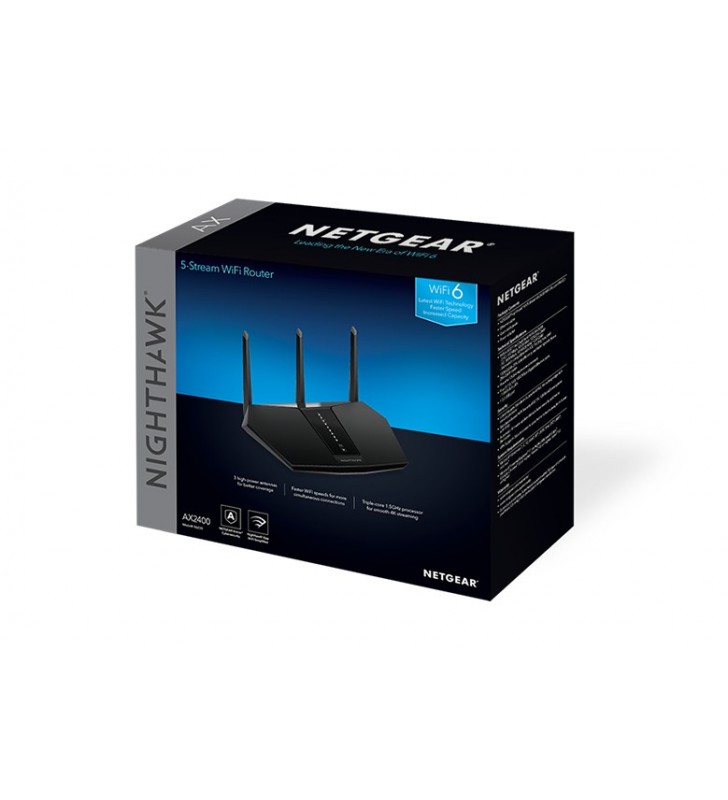 NETGEAR Nighthawk AX/5-Stream AX2400 WiFi 6 Router (RAX30) router wireless Gigabit Ethernet Dual-band (2.4 GHz/5 GHz) Nero