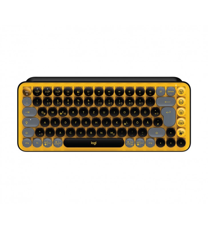 Logitech POP Keys Wireless Mechanical Keyboard With Emoji Keys tastiera Bluetooth QWERTZ Tedesco Nero, Grigio, Giallo