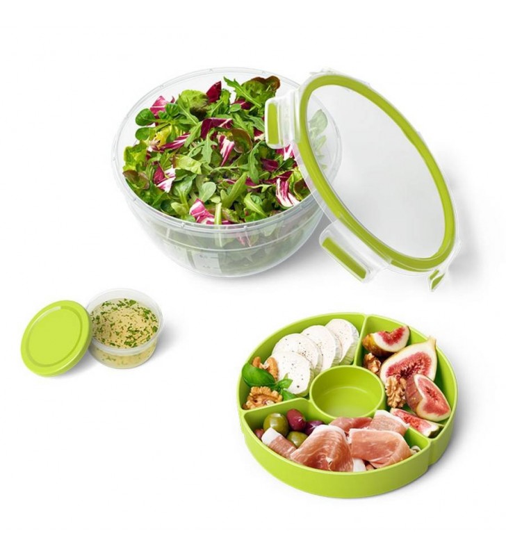 EMSA CLIP & GO Salad box XL Rotondo Scatola 2,6 L Verde, Trasparente 3 pz