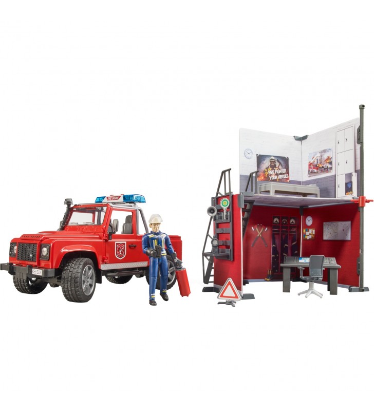 bworld Feuerwehrstation mit Land Rover Defender, Modellfahrzeug