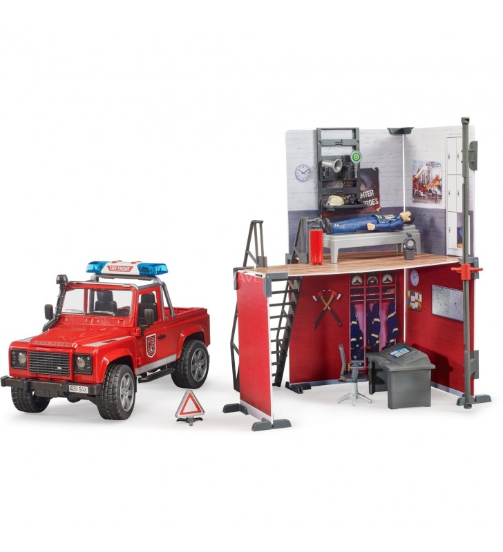 bworld Feuerwehrstation mit Land Rover Defender, Modellfahrzeug