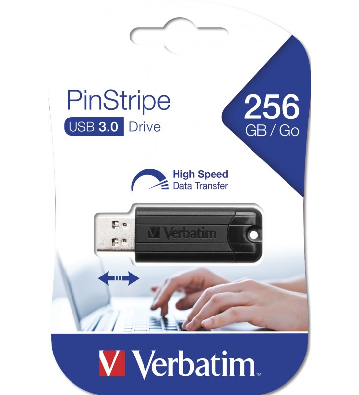 Verbatim PinStripe memorii flash USB 256 Giga Bites USB Tip-A 3.2 Gen 1 (3.1 Gen 1) Negru