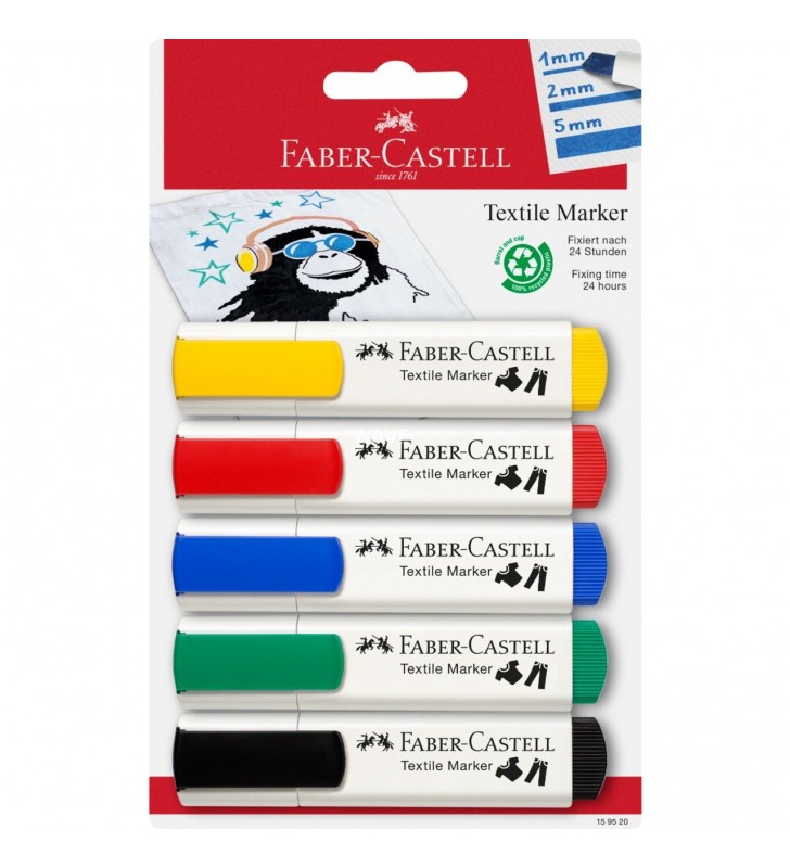 Textilmarker, 5 Basisfarben, Stift
