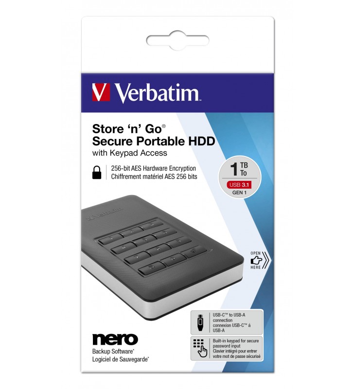 Verbatim Store'n'Go hard-disk-uri externe 1000 Giga Bites Negru, Argint