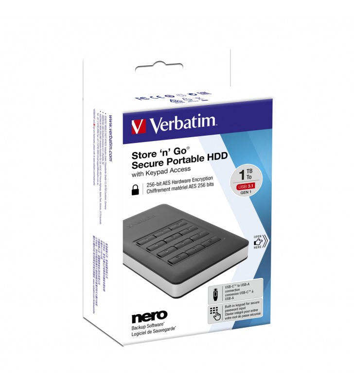 Verbatim Store'n'Go hard-disk-uri externe 1000 Giga Bites Negru, Argint