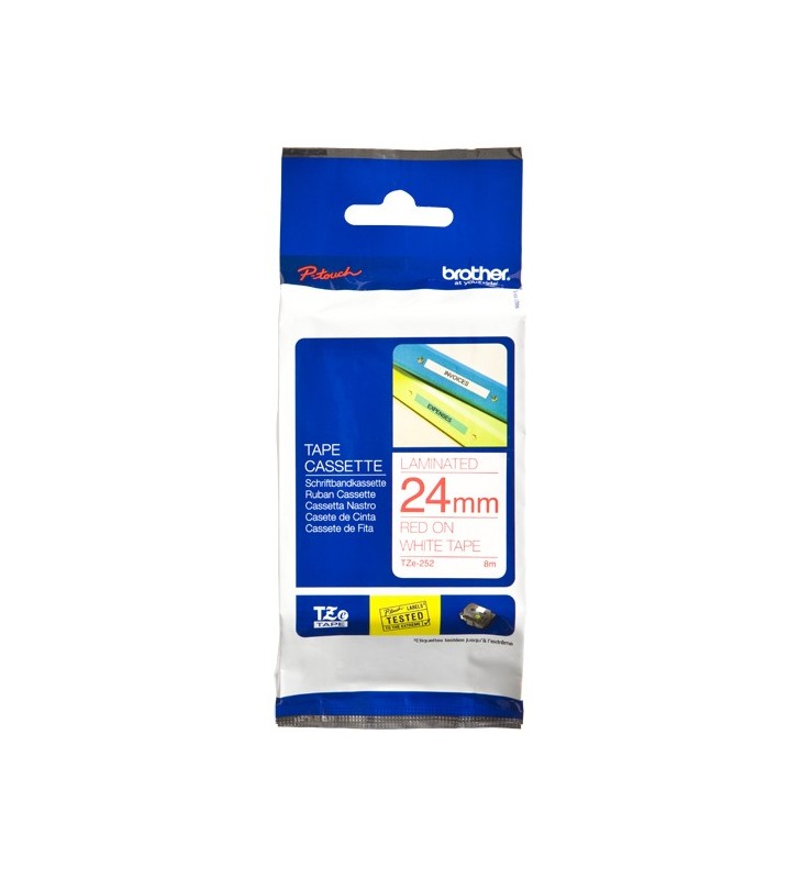 TZE-252 LAMINATED TAPE 24MM 8M/RED ON WHITE