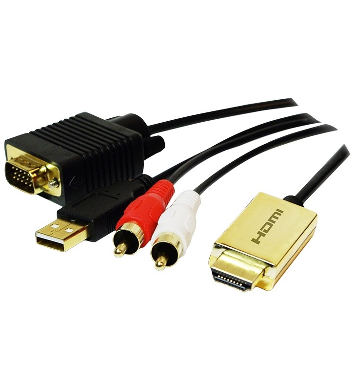 CABLU video LOGILINK, splitter HDMI (T) la VGA (T) + 2 x RCA (T) + USB 2.0, 2m, rezolutie maxima 720p, negru, "CV0052A"