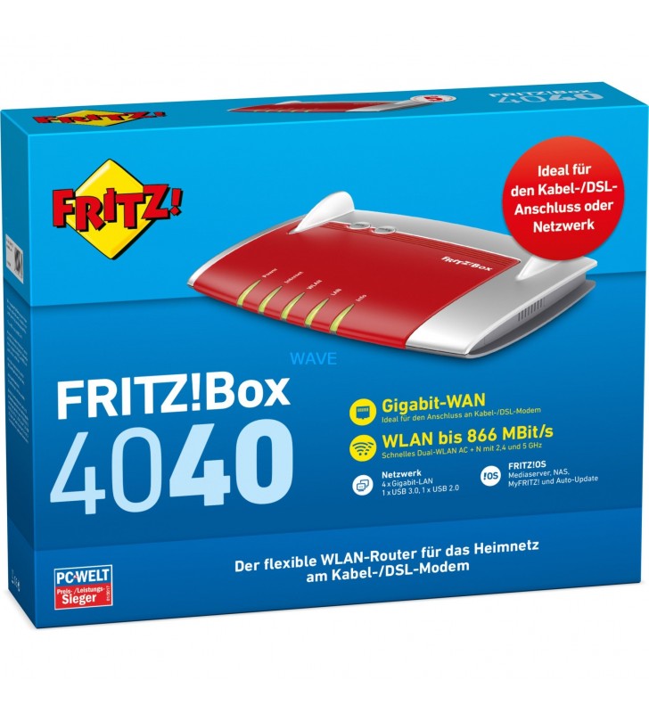 AVM FRITZ!Box 4040 router wireless Gigabit Ethernet Dual-band (2.4 GHz/5 GHz) 4G Rosso, Argento