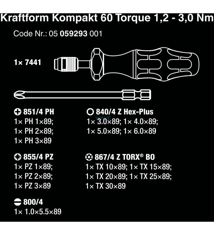 Kraftform Kompakt 60 Torque 1,2-3,0Nm, 17-teilig, Bit-Satz