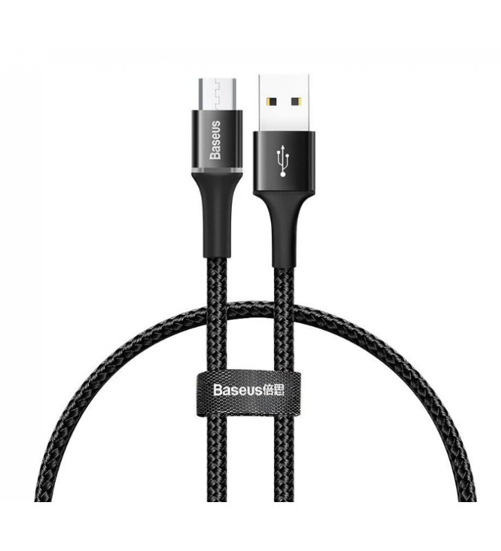 CABLU alimentare si date Baseus Halo, Fast Charging Data Cable pt. smartphone, USB la Micro-USB 3A, brodat, LED, 1m, negru "CAMGH-B01" (include timbru verde 0.25 lei) - 6953156292642