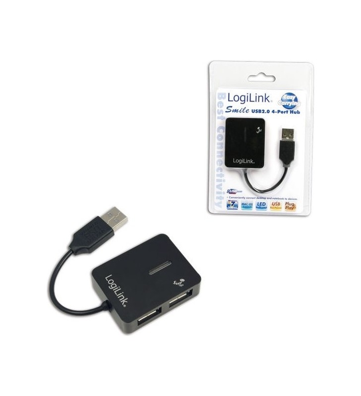 HUB USB 2.0 extern LOGILINK,  4*USB,  Smile, black, "UA0139" (include timbru verde 0.5 lei)