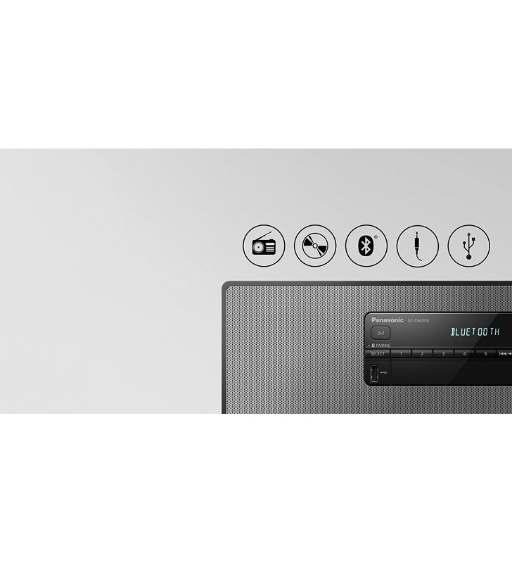 Panasonic SC-DM504EG-K Micro Hi-Fi System In Black, 40 Watt RMS, Digital Radio DAB+, CD, FM Radio, Bluetooth, USB, AUX