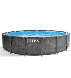 INTEX 126742GN Premium Frame Pool Set Prism Greywood Wheel pool Ø 457 x 122 cm