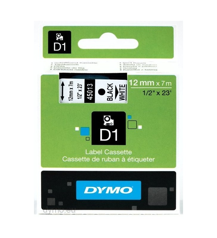 DYMO D1 Standard - Black on White - 12mm benzi pentru etichete Negru pe alb