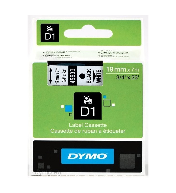 DYMO D1 Standard - Black on White - 19mm benzi pentru etichete Negru pe alb