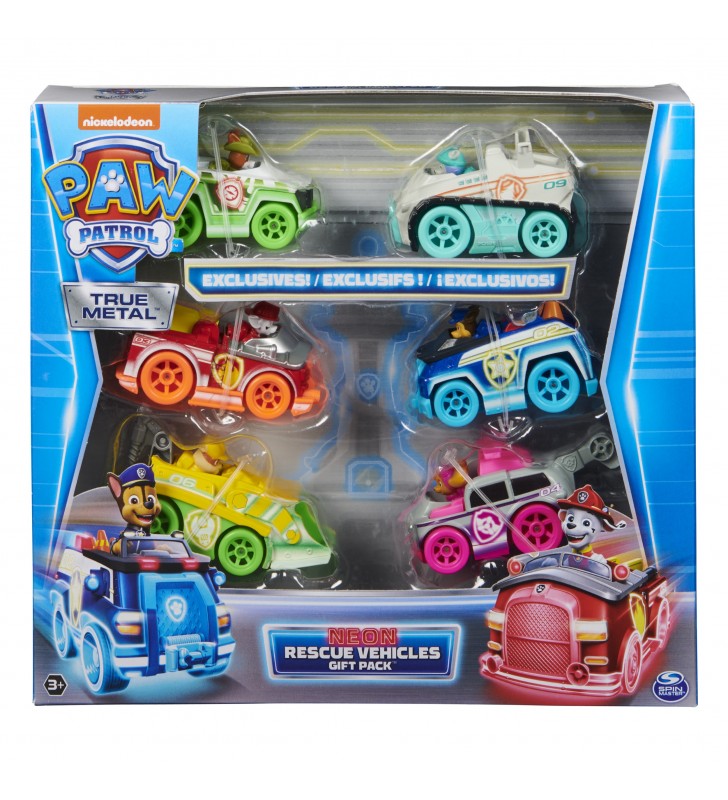 PAW Patrol , Confezione Regalo Macchinine Die-Cast Neon, 6 veicoli in metallo in scala 1:55 inclusi, Giochi per bambini dai 3
