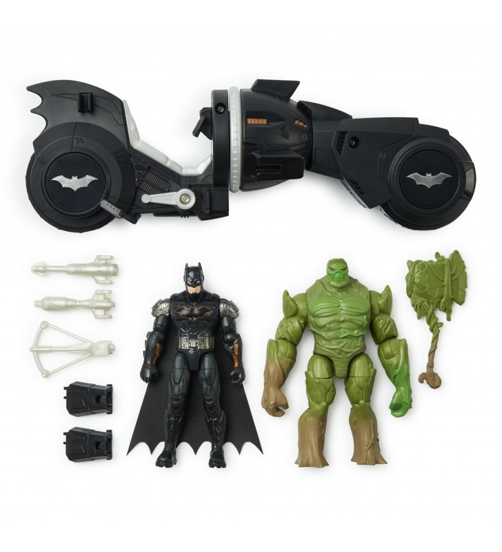 DC Comics , set Batman vs. Swamp Thing Armory Attack Batcycle, action figure di Batman corazzato e Swamp Thing con accessori,