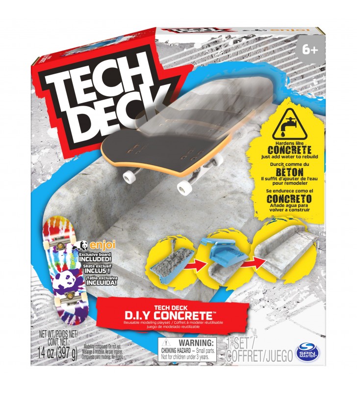 Tech Deck , set di gioco DIY Concrete modellabile e riutilizzabile con fingerboard Enjoi, ringhiera, stampi, kit skatepark,