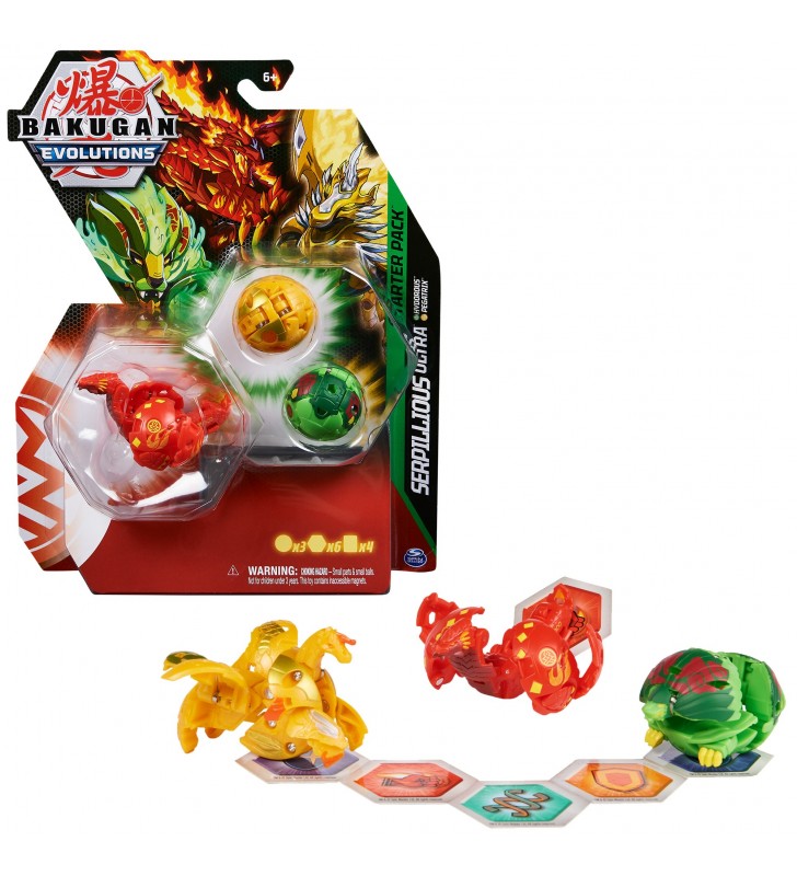 Bakugan Evolutions Starter Pack, confezione da 3, Serpillious Ultra con Hydorous e Pegatrix, action figure collezionabili, dai