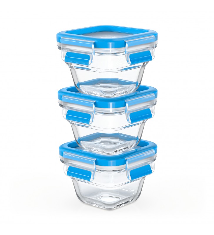 EMSA CLIP & CLOSE N1050700 recipiente per cibo Quadrato Set Blu, Trasparente 3 pz