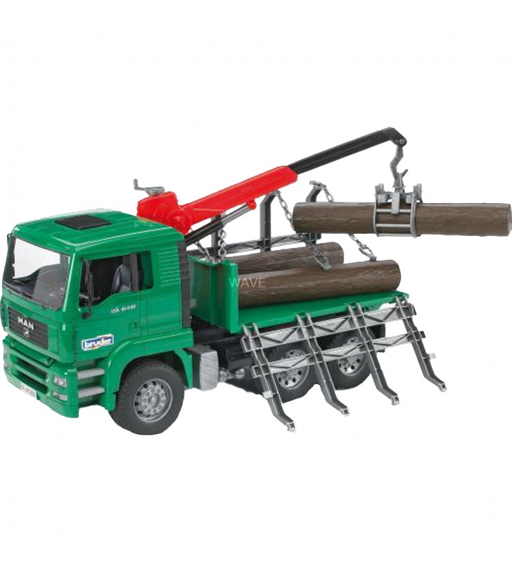 MAN Holztransport-LKW mit Ladekran und 3 Baumstämmen, Modellfahrzeug