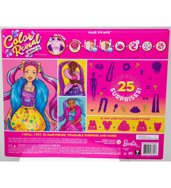 Barbie Color Reveal Glitzer! Haarwechsel Puppe Glitzerpink mit 25 Überraschungen
