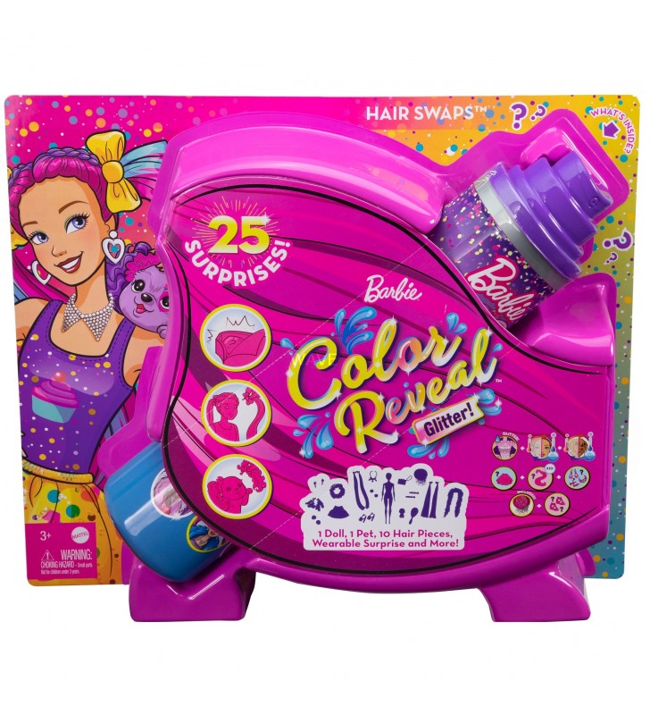 Barbie Color Reveal Glitzer! Haarwechsel Puppe Glitzerpink mit 25 Überraschungen