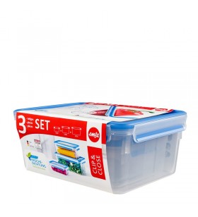 EMSA 508567 recipiente per cibo Rettangolare Scatola Blu, Traslucido 3 pz