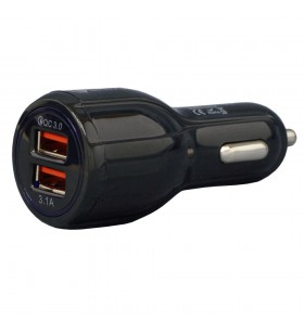 ALIMENTATOR auto SPACER, 2 x USB (1 x USB QC3.0 &amp 1 USB max. 3.1A), pt. bricheta auto, black, "SP-QC-30"