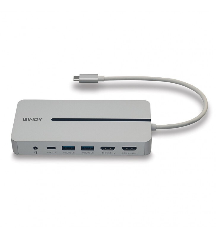 Lindy 43360 replicatore di porte e docking station per notebook Cablato USB 3.2 Gen 1 (3.1 Gen 1) Type-C Argento, Bianco